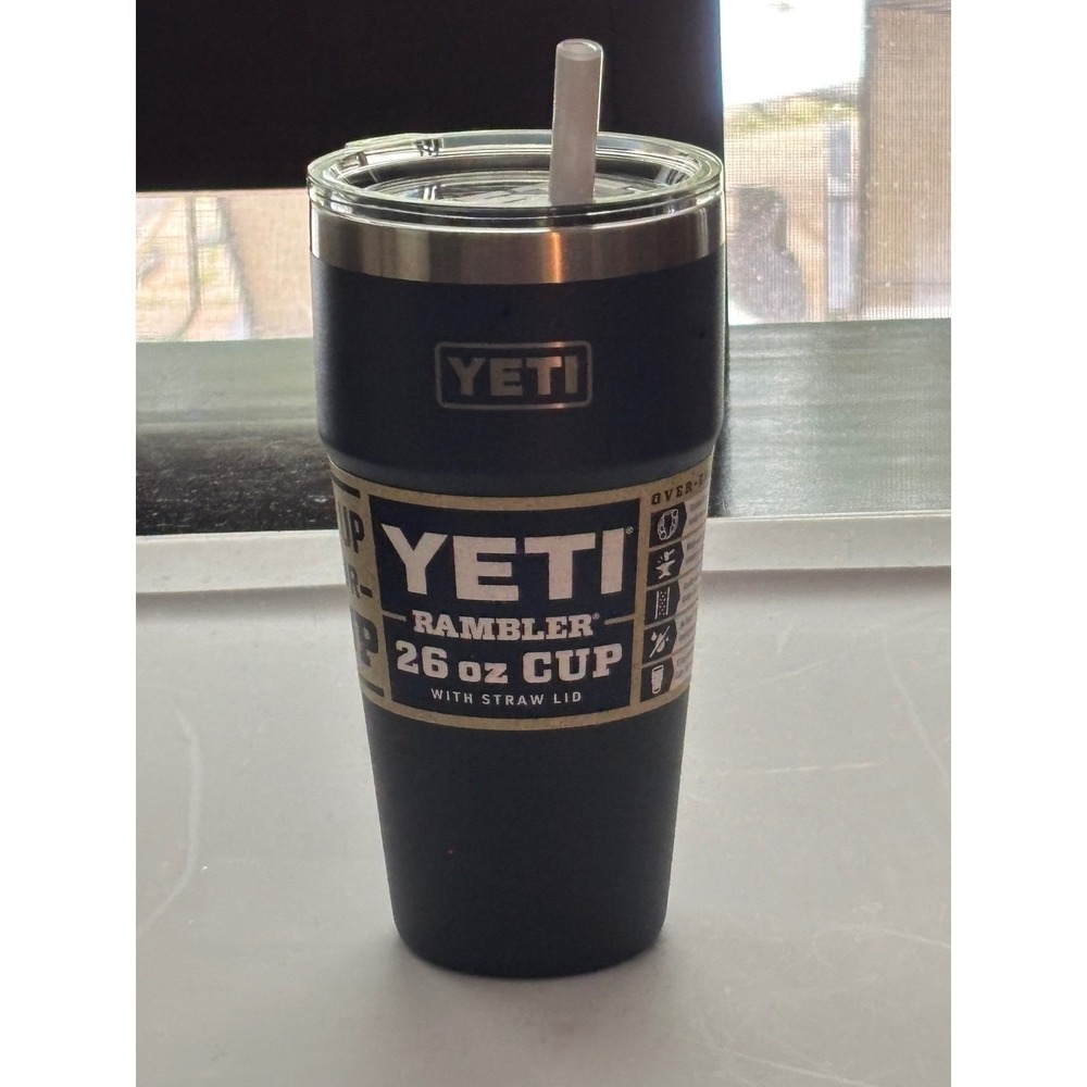 YETI Rambler 26 oz Cup Navy Blue Stainless Steel Tumbler with Straw Lid NEW - Picture 7 of 8